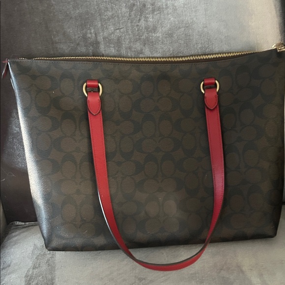 Coach Dark Brown and Red Tote Bag - Picture 4 of 12